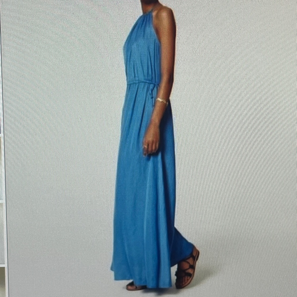 New! Ann Taylor LOFT‎ Tasseled Halter Maxi Dress Blue Size Large NWT